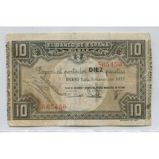 ESPAÑA 1937 GUERRA CIVIL BILBAO 10 PESETAS BILLETE EN BUEN ESTADO